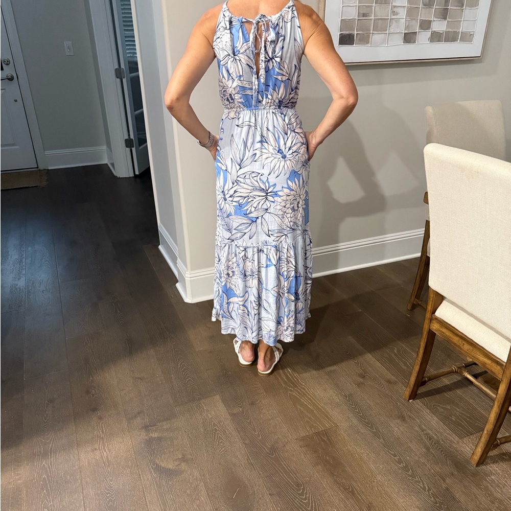 Halston Sky Blue and White Floral Maxi Dress size XS - Picture 7 of 7
